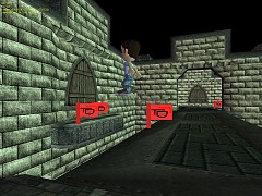 The avatar jumps to reach a platform